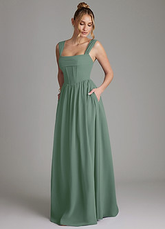 Azazie Caterina 신부 들러리 드레스 A라인 코르셋 쉬폰 바닥 길이 드레스 image5