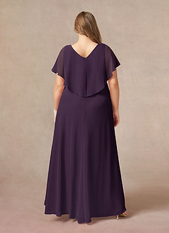 Azazie Eliza Mère de la mariée Robes Robe Trapèze en Mousseline de soie Col V plissé Prune image7