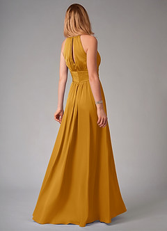 Azazie Bonnie Bridesmaid Dresses Butterscotch A-Line Pleated Stretch Satin Dress image2
