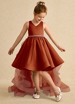 Azazie Julietta Flower Girl Dresses Paprika Ball-Gown Convertible Tulle Dress image5