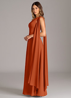 Azazie Tella Abiti da Damigella Abito A-Line in Chiffon Monospalla Arancia Bruciata image5
