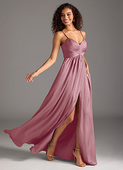 Azazie Alia Bridesmaid Dresses Vintage Mauve A-Line Pleated Stretch Satin Dress image2