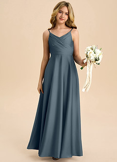 Azazie Bug Junior Robe Trapèze en Satin extensible Plissée Violet Crépusculaire image6