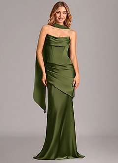 Azazie Pelagia Brudtärnklänningar Klä av Sjöjungfru i Stretch Satin Korsett Oliv Konvertibel image2