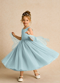 Azazie Pear Flower Girl Dresses Mist Ball-Gown Bow Tulle Dress image2