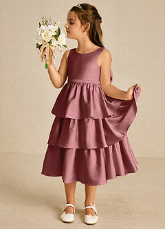 Azazie Margery vestidos de niña de las flores Vestido de Amatista de Satén Elástico de Corte En A con Lazo image4