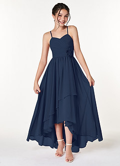 Azazie Catalina Junior Dark Navy A-Line Ruched Chiffon Dress image1