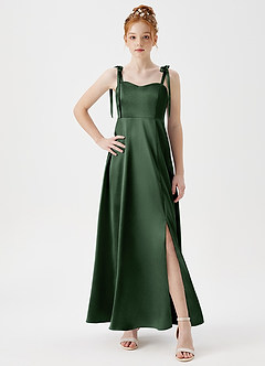 Azazie Rosey Junior A-Linie Herzausschnitt Metallischer Satin Kleid Eukalyptus image5