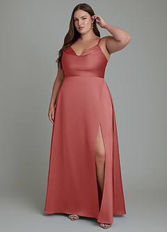 Azazie Sarella Robes de demoiselle d'honneur Robe Trapèze en Satin extensible Plissé Antique Rose image6