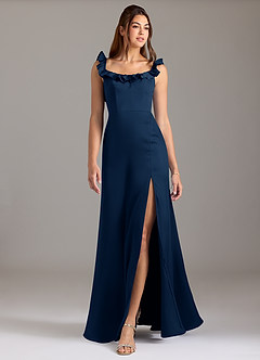 Azazie Callie Bridesmaid Dresses Dark Navy A-Line Ruched Stretch Satin Convertible Dress image3