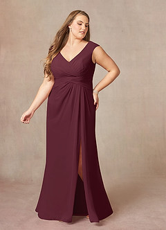 Azazie Sally Mother of the Bride Dresses Cabernet A-Line V-Neck Pleated Chiffon Dress image9