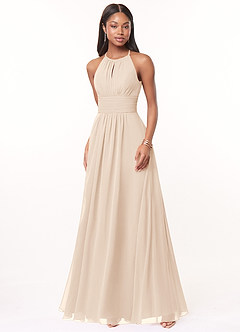 Azazie Bonnie Brautjungfernkleider A-Linie Schlüsselloch Gerüscht Chiffon Kleid Alabaster Weiß image4