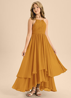 Azazie Elliora Junior A-Linie Plissee Chiffon Kleid Butterscotch image3