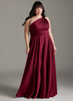 Azazie Charlize Bridesmaid Dresses Burgundy A-Line One Shoulder Stretch Satin Dress image9