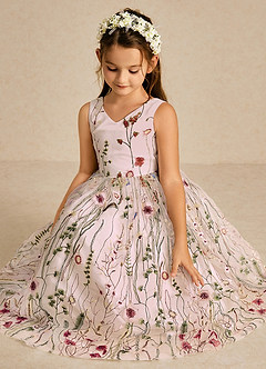 Azazie Arianna Flower Girl Dresses Blushing Pink A-Line Lace Tulle Dress image4