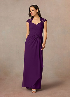 Azazie Birdie Mother of the Bride Dresses Grape A-Line Queen Anne Sequins Chiffon Dress image2