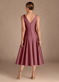 Azazie Fulton Mother of the Bride Dresses Desert Rose A-Line Pleated Stretch Satin Dress image3