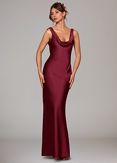 Azazie Rylina Bridesmaid Dresses Burgundy Mermaid Stretch Satin Dress image3
