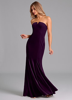 Azazie Yinnie Bridesmaid Dresses Grape Mermaid Strapless Velvet Convertible Dress image4