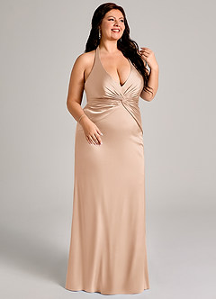 Azazie Valerie Suknie dla druhen Syrena Pofałdowany Satyna elastyczna Do ziemi Sukienka image10