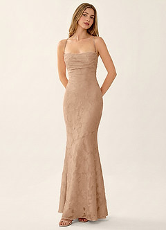 Natasha Champagne Jacquard Corset Mermaid Prom Dress image5