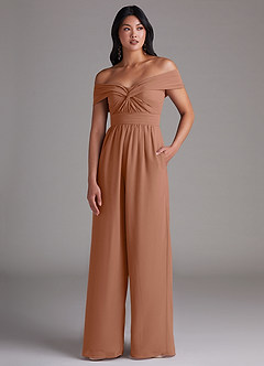 Azazie Lamara Bridesmaid Dresses Bronzer Off the Shoulder Chiffon Convertible Jumpsuit image1