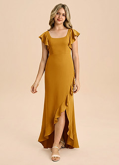Azazie Demi Junior Robe Sirène en Satin extensible Arc Caramel écossais image3