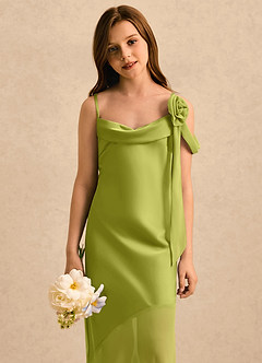 Azazie Kai Girls Formal Flower Girl Dresses Lemongrass Sheath Pleated Stretch Satin Dress image5
