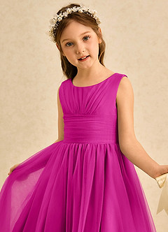 Azazie Macaron Robe Demoiselle D'honneur Fillette Robe Trapèze en Tulle Plissée Fuchsia image5