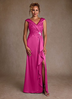 Azazie Santa Monica Mother of the Bride Dresses Fuchsia A-Line Lace Dress image3