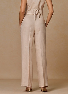 front Belicia Tan 100% Linen Pants