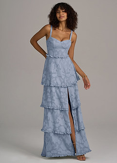 Azazie Romie At-home Try On Dresses Sky Blue A-Line Corset Floral Burnout Dress image3