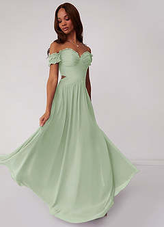 Barbie ♥ Azazie Bridesmaid Dresses Dropped Waist Cutout Chiffon A-line Dress image2