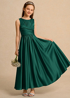 Azazie Ducky Girls Formal Flower Girl Dresses Emerald A-Line Pleated Stretch Satin Dress image1