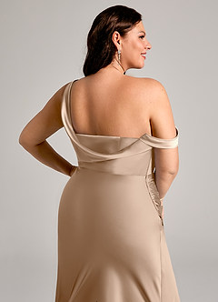 Azazie Madelyn Bridesmaid Dresses Taupe Mermaid One Shoulder Stretch Satin Convertible Dress image5
