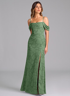 Azazie Saige Bridesmaid Dresses Eucalyptus A-Line Off the Shoulder Floral Burnout Convertible Dress image5