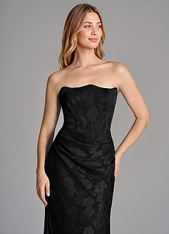 Azazie Ezrena 신부 들러리 드레스 인어 스트랩리스 플로럴 번아웃 바닥 길이 드레스 image2