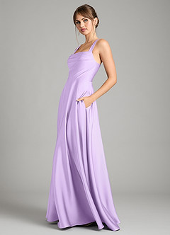 Azazie Shaude Bridesmaid Dresses Lilac A-Line Pleated Stretch Satin Dress image4