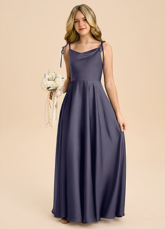 Azazie Popsy Junior Stormy A-Line Bow Stretch Satin Dress image5