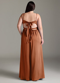 Azazie Zeya Bridesmaid Dresses Copper A-Line Pleated Stretch Satin Dress image10