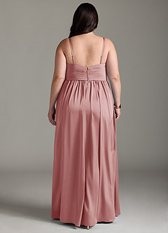 Azazie Alia Bridesmaid Dresses Dusty Rose A-Line Pleated Stretch Satin Dress image9