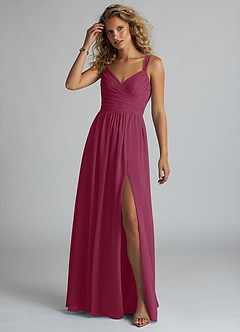 Azazie Aziza Bridesmaid Dresses Mulberry A-Line V-Neck Pleated Chiffon Dress image2