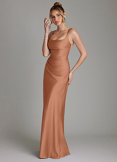 Azazie Agustina Robes de demoiselle d'honneur Robe Sirène en Satin extensible Corset Bronze image5