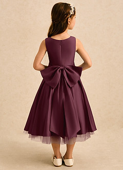 Azazie Josie Robe Demoiselle D'honneur Fillette Robe Trapèze en Mat Satiné Plissé Cabernet image2