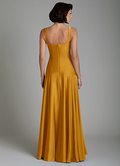 Azazie Reina Bridesmaid Dresses Butterscotch A-Line Pleated Stretch Satin Dress image2