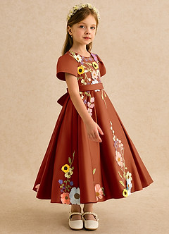 Azazie Haya Jurken voor bloemenmeisjes A-Lijn Jurk van Kant Paprika image5