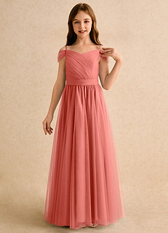 Azazie Yuna Girls Formal Blomsterpigekjoler A-linje Off the shoulder Tulle Gulvlængde Kjole image6