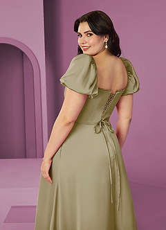 Barbie ♥ Azazie Bridesmaid Dresses Moss Green A-Line Ruched Stretch Satin Dress image8