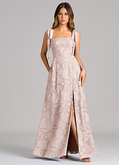 Azazie Debra 신부 들러리 드레스 A라인 포켓이 있는 플로럴 번아웃 바닥 길이 드레스 image1