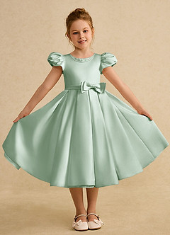 Azazie Pearl Flower Girl Dresses Agave Ball-Gown Pleated Matte Satin Dress image4